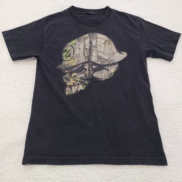 Metal Mulisha and Real Tree Colab Boys T Shirt Black and Camouflage Size Small - Picture 7 of 7